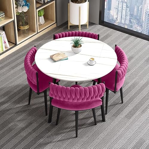Sohodoo Modernes rundes Esstisch- und 4-Stühle-Set, Massivholz-Küchenmöbel for Büro, Wohnzimmer, leicht zu reinigen(F) von Sohodoo