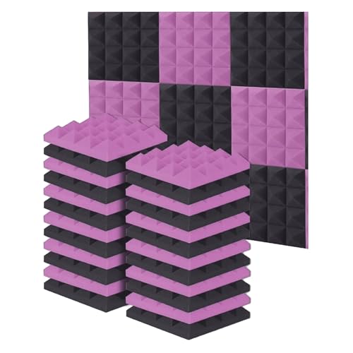 Sohodoo Professionelle Akustikplatten, 24 Stück, hochdichte Geräuschabsorptionskeile for Heimstudio, Podcast, Büro(12 Black+12 Purple) von Sohodoo
