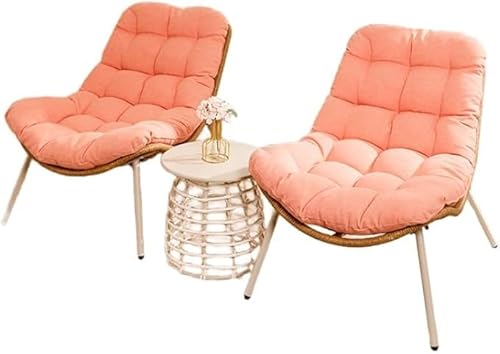 Sohodoo Rattan-Liegestuhl-Set for die Terrasse im Freien, 3er-Set Hochlehnerstühle for den Innenbereich, Balkonstuhl-Set mit Couchtisch und Kissen, geeignet for den Balkon(A) von Sohodoo