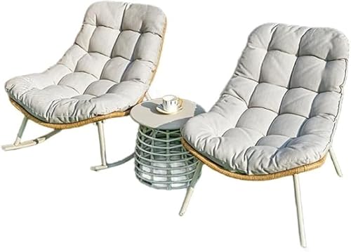 Sohodoo Rattan-Liegestuhl-Set for die Terrasse im Freien, 3er-Set Hochlehnerstühle for den Innenbereich, Balkonstuhl-Set mit Couchtisch und Kissen, geeignet for den Balkon(B) von Sohodoo