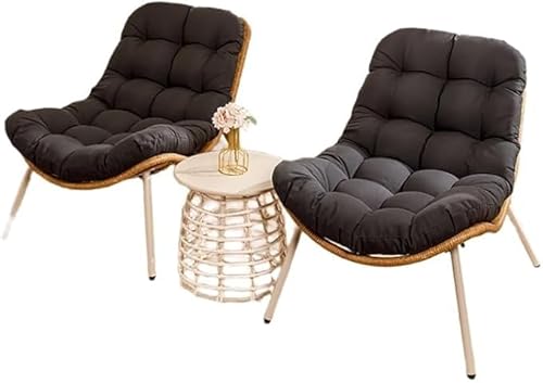 Sohodoo Rattan-Liegestuhl-Set for die Terrasse im Freien, 3er-Set Hochlehnerstühle for den Innenbereich, Balkonstuhl-Set mit Couchtisch und Kissen, geeignet for den Balkon(C) von Sohodoo