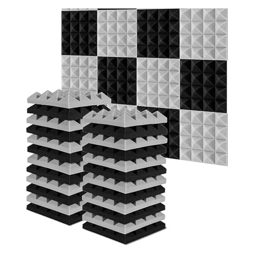 Sohodoo Studio-Schallabsorptionsplatten, 24er-Pack, geräuschreduzierende Fliesen for Heimkino, Musikzimmer, Büro, feuerhemmend(12 Black+12 Gray) von Sohodoo
