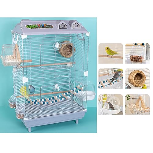 Vogelkäfig aus Acryl mit Netzdesign for Zuhause – Doppelschichtstruktur, herausziehbare Reinigungsbasis und Tragegriff(Grau) von Sohodoo