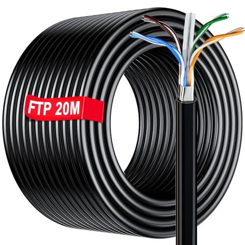 20m Netzwerkkabel Verlegekabel, Lan Kabel 20 meter Cat 6 Ethernet Kabel FTP Anti-Interferenz Hochgeschwindigkeits Installationskabel Datenkabel | 23AWG, Schwarz Internetkabel Outdoor Indoor Wetterfest von Soibke