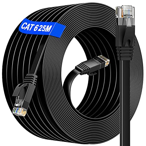 LAN Kabel 25 meter, 25m Netzwerkkabel Outdoor Indoor, Cat 6 Flach Ethernet Kabel Hochgeschwindigkeits - 10 100 1000Mbit s - RJ45 25m Internetkabel Patchkabel Gigabit für Switch Router Modem, 25 Clips von Soibke