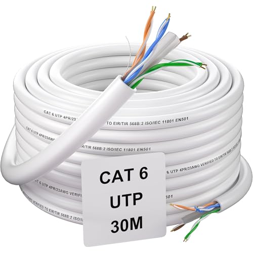 Netzwerkkabel 30m Cat 6, LAN Kabel 30 Meter Outdoor Ethernet Kabel Verlegekabel Weiß Hochgeschwindigkeits Gigabit RJ45 Kabel Netzwerk Installationskabel Wasserdicht UTP AWG23 Internet kabel Lang von Soibke