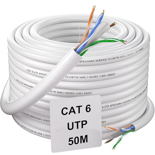 Soibke LAN Kable 50 Meter CAT 6, Netzwerkkabel 50m Weiß Outdoor Außen Ethernet Kabel Verlegekabel Netzwerk Installationskabel Wasserdicht UTP 23AWG Internet kabel Lang PatchKabel von Soibke