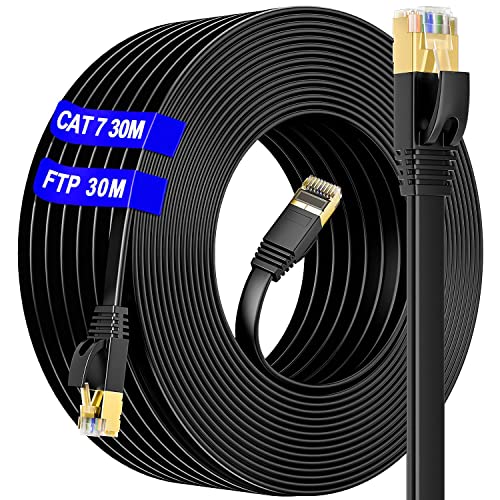 Cat 7 LAN Kabel 30 meter Flach Netzwerkkabel 30m Outdoor Indoor Hochgeschwindigkeits 600MHz 10Gbps(30 Clips) - S/FTP Abgeschirmt Antioxidation Wasserdicht, RJ45 Lan Kabel Für Router/Modem/Switch von Soibke
