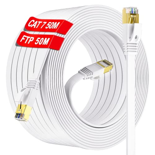 Cat 7 LAN Kabel 50 Meter Outdoor Indoor Netzwerkkabel 50m SSTP Schirmung Hochgeschwindigkeits 10Gbit/s 600MHz, Wasserdicht RJ45 Gigabit Flach Ethernet Internet Patch Kabel für Router, Switch, Modem von Soibke