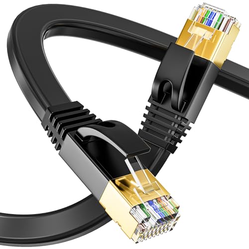 Lan Kabel 10 meter CAT 7 Netzwerkkabel 10m, Flach Ethernet-Kabel außen innen Wasserdicht, S/FTP Hochgeschwindigkeit 10Gbps 600Mhz Gigabit CAT 7 Patchkabel für Xbox PS3 PS4 Laptop Router (10 Clips) von Soibke