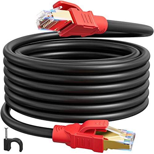 Soibke Lan Kabel Cat 8 20 Meter, Netzwerkkabel 20m Schwarz SFTP Schirmung 40Gbps Hochgeschwindigkeit 2000Mhz Gigabit Ethernet Kabel Geschirmt 26AWG Lang RJ45 Internet PatchKabel POE(20 clips) von Soibke