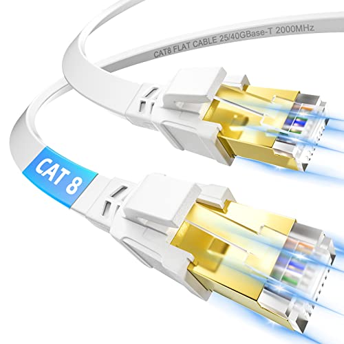 Soibke Cat 8 LAN Kabel 5m, Ethernet Kabel Flach Netzwerkkabel 5 meter Hochgeschwindigkeits 40Gbps 2000MHz RJ45 Internetkabel Wasserdicht Wlan Kabel Weiß Gigabit Patchkabel für Router Modem von Soibke