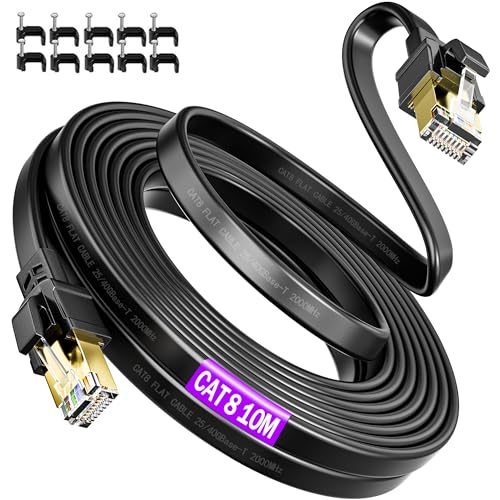 LAN Kabel 10 Meter Cat 8, 40Gbps Netzwerkkabel 10m Geschirmt Flach Hochgeschwindigkeit 2000MHz RJ45 Gigabit Ethernet kabel Schirmung Wlan Kabel 10m Internet Patchkabel Schwarz für Router Modem Switch LAN Kabel 10 Meter Cat 8, 40Gbps Netzwerkkabel 10m Geschirmt Flach Hochgeschwindigkeit 2000MHz RJ45 Gigabit Ethernet kabel Schirmung Wlan Kabel 10m Internet Patchkabel Schwarz für Router Modem Switch von Soibke
