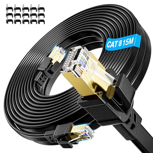LAN Kabel 15 Meter Cat 8, Hochgeschwindigkeits Netzwerkkabel Geschirmt 15m Flach, Wlan Internet kabel 40Gbps 2000MHz Gigabit, RJ45 Ethernet Kabel Wasserdicht Patchkabel Schwarz für Modem Router LAN Kabel 15 Meter Cat 8, Hochgeschwindigkeits Netzwerkkabel Geschirmt 15m Flach, Wlan Internet kabel 40Gbps 2000MHz Gigabit, RJ45 Ethernet Kabel Wasserdicht Patchkabel Schwarz für Modem Router von Soibke