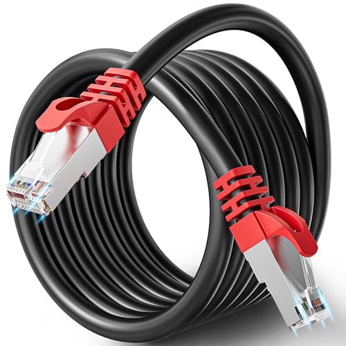 Netzwerkkabel 15 Meter Cat 7, Ethernet Kabel Hochgeschwindigkeit LAN Kabel 15m Schwarz Geschirmt SFTP Outdoor Indoor -10Gbps Wlan Kabel Gigabit Internet Patchkabel mit RJ45 Stecker, für Modem Router von Soibke