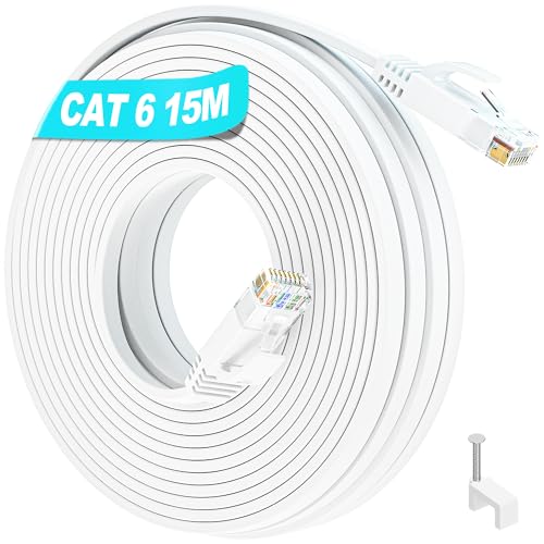 LAN Kabel 15 Meter Dünn Netzwerkkabel Flach 15m Cat 6 Ethernet Kabel Weiß Outdoor Hochgeschwindigkeits Gigabit Wlan Kabel Lang Internet Kabel Flexibel RJ45 Patchkabel Kompatibel Cat5 Cat5e für Router von Soibke