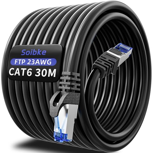 Lan Kabel 30 Meter Cat 6, Netzwerkkabel 30m EthernetKabel High Speed Wifi Kabel 1000Mbps InternetKabel Gigabit Patchkabel FTP 23AWG Geschirmt RJ45 Kabel Schwarz WlanKabel für Router Modem Switch von Soibke