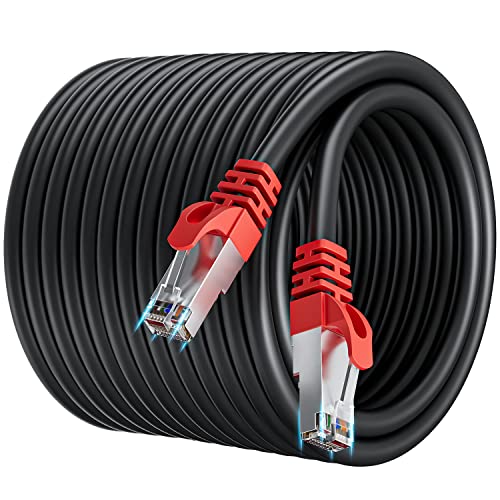 LAN Kabel 30 Meter Outdoor, Netzwerkkabel Cat 7 Ethernet Kabel Hochgeschwindigkeit 10Gbps Wlan Internetkabel 30m RJ45 Schirmung SFTP Gigabit Patchkabel Schwarz für PS5/4, Xbox, Modem, Router, PC von Soibke