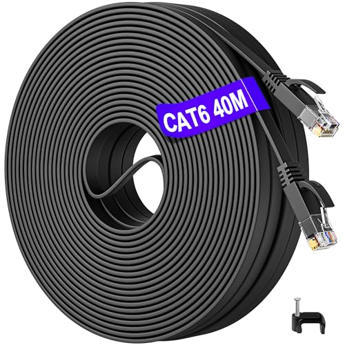 LAN Kabel 40 Meter Cat 6 Netzwerkkabel 40m Flach Ethernet Kabel Outdoor Indoor Hochgeschwindigkeits Gigabit Lang RJ45 Internetkabel Gigabit Wlan Kabel 40m Schwarz Patchkabel für Switch Modem von Soibke