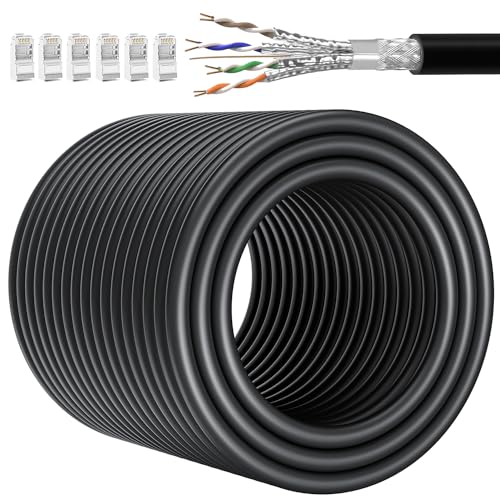 LAN Kabel Cat 7 Netzwerkkabel 80 Meter Verlegekabel Geschirmtes SFTP Ethernet Kabel Outdoor Indoor Wlan Kabel High Speed -10Gbps 600MHz Rj45 Gigabit Internet Patch Kabel 80m Schwarz Anti-Interferenz von Soibke