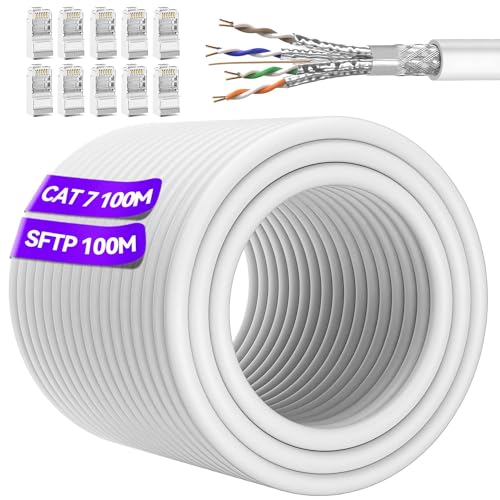 Lan Kabel 100 Meter Outdoor Netzwerkkabel Cat 7 Hochgeschwindigkeits 10 Gbps 600MHz Ethernet Kabel S/FTP Kabel RJ45 Geschirmt Patchkabel Weiß Internet Kabel Wlan Kabel für Modem Router von Soibke