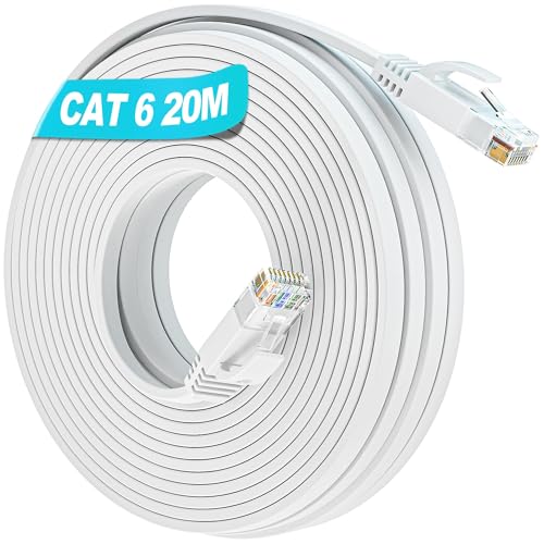 LAN Kabel 20 Meter, Flach Cat 6 Netzwerkkabel 20m Outdoor RJ45 Ethernet Kabel Weiß High Speed Gigabit Wlan Internet Kabel Dünn Patchkabel LAN Kabel 20 Meter, Flach Cat 6 Netzwerkkabel 20m Outdoor RJ45 Ethernet Kabel Weiß High Speed Gigabit Wlan Internet Kabel Dünn Patchkabel von Soibke