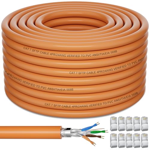 Soibke LAN Kabel 60 Meter, Netzwerkkabel Cat 7 Verlegekabel 60m Schirmung S/FTP Ethernet Kabel, High Speed 10000Mbit/s Internetkabel PiMF LSZH Außen Patchkabel 24AWG für Router Modem von Soibke