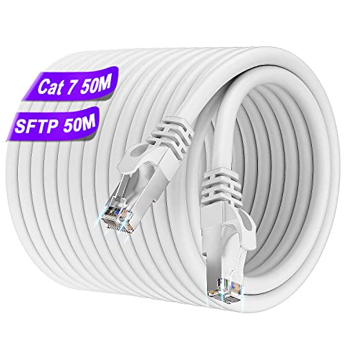 Soibke LAN Kabel 50 Meter Cat 7, Netzwerkkabel Weiß 10Gbps 600MHz Geschirmt S/FTP Ethernet Kabel Hochgeschwindigkeits Outdoor Patchkabel Gigabit Wlan Kabel RJ45 Internet Kabel für Router Modem von Soibke