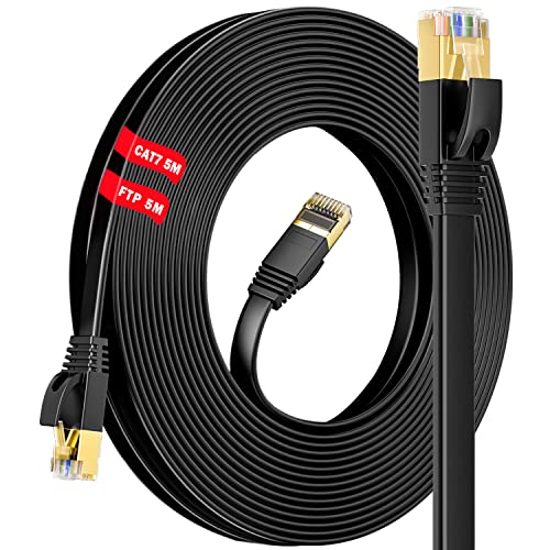 Soibke Cat 7 5m LAN Kabel 5 meter Netzwerkkabel 5m Flach Hochgeschwindigkeits Gigabit 10000Mbit/s S/FTP Ethernet Kabel POE Gigabit RJ45 Patchkabel Anti-Interferenz - Schneller als Cat 6/Cat 5 von Soibke