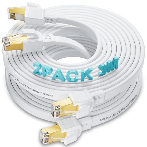 LAN Kabel 3M-2 Stück Cat 8 Ethernet Kabel Flach Hochgeschwindigkeit Netzwerkkabel 40Gbps RJ45 Internetkabel Geschirmt Wlan Kabel Weiß 2000MHz Gigabit Patchkabel für Modem Router LAN Kabel 3M-2 Stück Cat 8 Ethernet Kabel Flach Hochgeschwindigkeit Netzwerkkabel 40Gbps RJ45 Internetkabel Geschirmt Wlan Kabel Weiß 2000MHz Gigabit Patchkabel für Modem Router von Soibke
