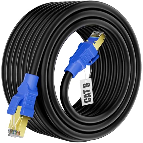 Soibke Lan Kabel 30m Cat 8, Ethernet Kabel 30 Meter High Speed 40Gbps 2000MHz Lankabel Geschirmt FTP Netzwerkkabel Outdoor Wlan Kabel Gigabit Patchkabel Rj45 Kabel Schwarz Internet Kabel für Router von Soibke