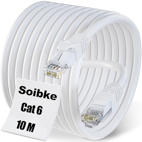 Soibke LAN Kabel 10 Meter Cat 6, Netzwerkkabel Weiß Ethernet Kabel 10m, Hochgeschwindigkeit 1Gbps Wlan Kabel Gigabit RJ45 Patchkabel UTP Internetkabel für Router Modem von Soibke