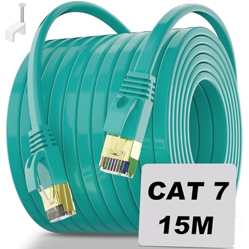 LAN Kabel 15 Meter, Cat 7 Netzwerkkabel 15m Wlan Kabel Flach (15 Clips), Ethernet Kabel Hochgeschwindigkeit Internetkabel Gigabit 10000Mbit/s - 600MHz - FTP Geschirmt Patchkabel für Router Modem LAN Kabel 15 Meter, Cat 7 Netzwerkkabel 15m Wlan Kabel Flach (15 Clips), Ethernet Kabel Hochgeschwindigkeit Internetkabel Gigabit 10000Mbit/s - 600MHz - FTP Geschirmt Patchkabel für Router Modem von Soibke