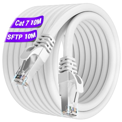 Soibke Lan Kabel 10meter Cat 7, Weiß Netzwerkkabel 10Gbps 600MHz S/FTP Geschirmt EthernetKabel Hochgeschwindigkeits Außenbereich Wlan Kabels Gigabit Patchkabel RJ45 Internet Kabels für Router von Soibke