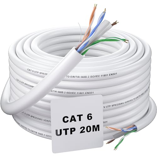 Soibke Lan Kabel 20 Meter, Cat 6 Netzwerkkabel 20m Verlegekabel Ethernet Kabel Weiß Installationskabel Wasserdicht UTP(Unshielded Twisted Paired) 23AWG Gigabit RJ45 Patch Internet Kabel Lange von Soibke