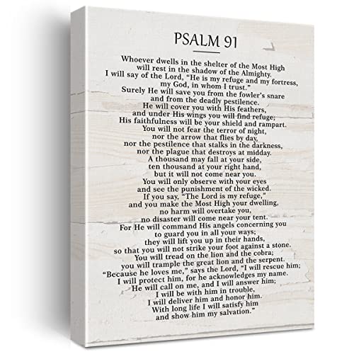 Psalm 91 Bibelvers Zitat Leinwand, inspirierend, rustikale Dekoration, motivierende Schrift, Poster, Kunstwerk, 29.2x38.1 cm, Kinderzimmer, Heimdekoration (Holzrahmen) von Soiceu