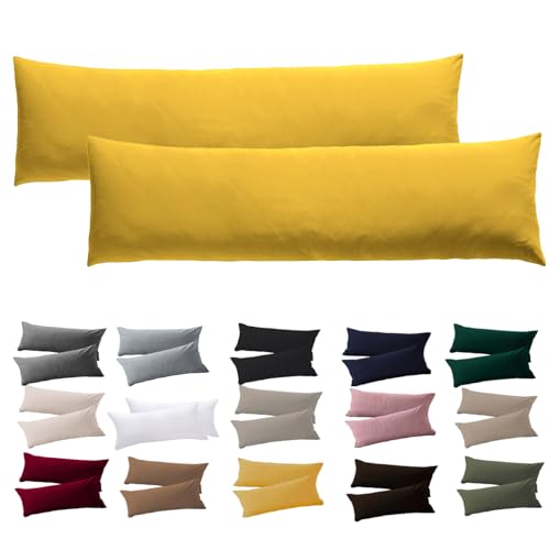 Soifix Seitenschläferkissen Bezug 40 x 145-2er Set Gelb Kissenbezug mit Reißverschluss 100% Mikrofaser Resistent und Hypoallergen Kissenbezüge für Seitenschläferkissen von Soifox
