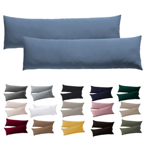 Soifix Seitenschläferkissen Bezug 40 x 145-2er Set Hellblau Kissenbezug mit Reißverschluss 100% Mikrofaser Resistent und Hypoallergen Kissenbezüge für Seitenschläferkissen von Soifox
