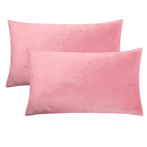 Soifox 2er-Set Kissenbezug 40 x 80 cm - Samt Zierkissenbezüge Superweich Flauschig Kuschelig Kissenbezüge Dekorative Deko Kissen Sofakissen Lendenkissen Wurfkissenbezug Schlafzimmer Kissenhülle Rosa von Soifox