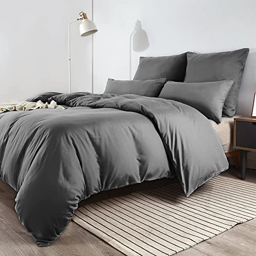Soifox Bettwäsche 200x200 Anthrazit - aus Mikrofaser Bügelfrei & Knitterfrei Bettbezug 200 x 200 mit 80x80 cm Kissenbezug 2er Set & 40x80 cm Kissenbezug 2er Set Soifox Bettwäsche 200x200 Anthrazit - aus Mikrofaser Bügelfrei & Knitterfrei Bettbezug 200 x 200 mit 80x80 cm Kissenbezug 2er Set & 40x80 cm Kissenbezug 2er Set von Soifox