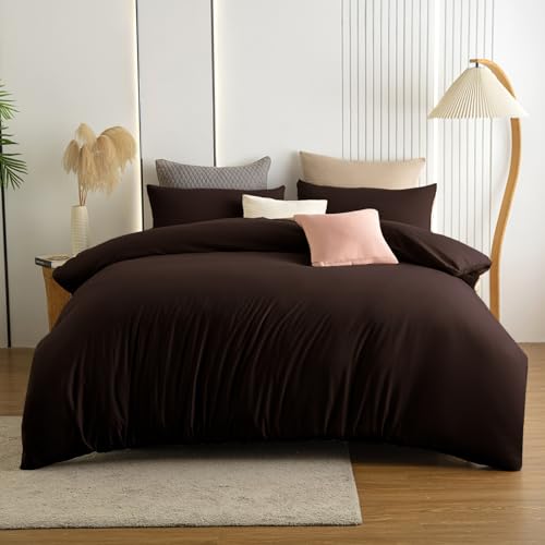 Soifox Bettwäsche 200x200 Braun - weich und angenehm bügelfrei & knitterfrei Bettbezug 200 x 200 Set mit 80x80 cm Kissenbezug 2er Set Bettwasche mit Reißverschluss von Soifox