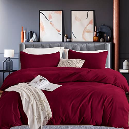 Soifox Bettwäsche 200x200 Rot - weich und angenehm bügelfrei & knitterfrei Bettbezug 200 x 200 Set mit 80x80 cm Kissenbezug 2er Set Bettwasche mit Reißverschluss von Soifox