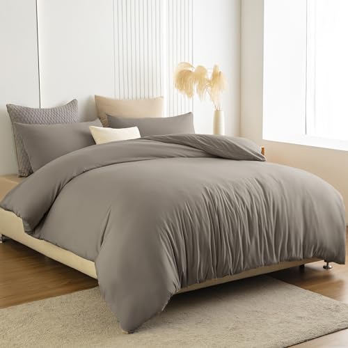 Soifox Bettwäsche 200x200 Taupe - aus Mikrofaser bügelfrei & knitterfrei Bettbezug 200 x 200 Set mit 80x80 cm Kissenbezug 2er Set Bettwasche mit Reißverschluss von Soifox