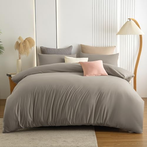 Soifox Bettwäsche 200x220 Taupe - aus Mikrofaser bügelfrei & knitterfrei Bettbezug 200 x 220 Set mit 80x80 cm Kissenbezug 2er Set Bettwasche mit Reißverschluss von Soifox