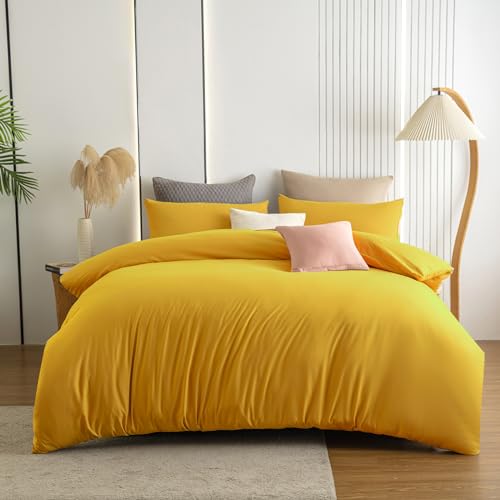 Soifox Bettwäsche 220x240 Gelb - aus Mikrofaser bügelfrei & knitterfrei Bettbezug 220 x 240 Set mit 80x80 cm Kissenbezug 2er Set Bettwasche mit Reißverschluss von Soifox