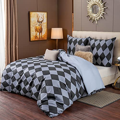 Soifox Bettwäsche Bettgarnitur 155x220 Grau Schwarz - Geometrisch Design Bettwäsche Set Microfaser Bettbezug 155x220cm mit Kissenbezug weich und bügelfrei Modern Deckenbezug mit Reißverschlus von Soifox