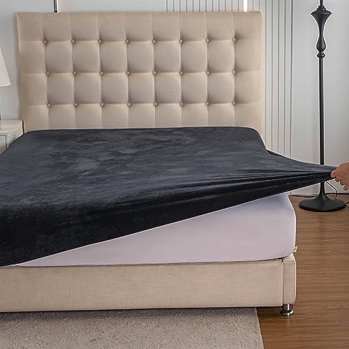 Soifox Jersey Warm Spannbettlaken 90x200cm bis 100x200cm 2er Pack Plüsch Fleece Samtweich Kuschelig Flauschig Cashmere Touch Bettlaken für Boxspringbett Topper Matratze Anthrazit mit Gummizug von Soifox