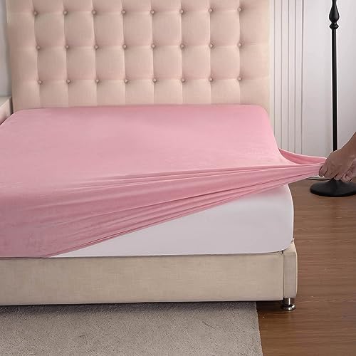 Soifox Jersey Warm Spannbettlaken 90x200cm bis 100x200cm 2er Pack Plüsch Fleece Samtweich Kuschelig Flauschig Cashmere Touch Bettlaken für Boxspringbett Topper Matratze Rosa mit Gummizug von Soifox