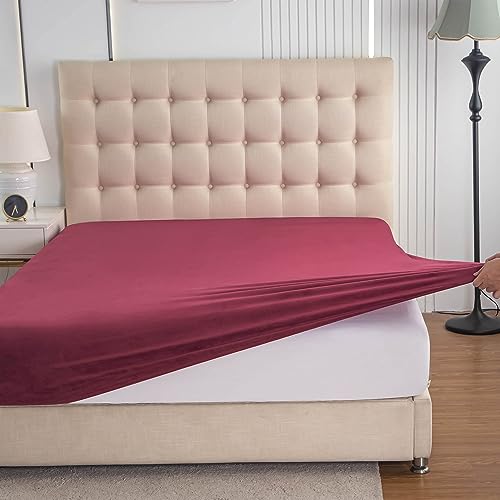 Soifox Jersey Warm Spannbettlaken 90x200cm bis 100x200cm 2er Pack Plüsch Fleece Samtweich Kuschelig Flauschig Cashmere Touch Bettlaken für Boxspringbett Topper Matratze Rot mit Gummizug von Soifox