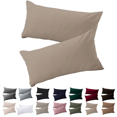 Soifox Kissenbezug 30x50 2er Set - Sandy Beige kopfkissenbezug Für Kissen 30 x 50 cm 100% Mikrofaser Resistent und Hypoallergen Kissenbezüge mit Reißverschluss von Soifox